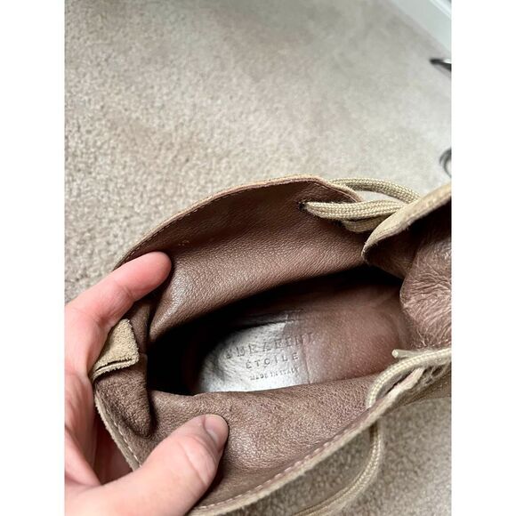 Serafini Etoile Shoes Italian Suede Wedge lace booties color Tan beige size 9 - Picture 9 of 11